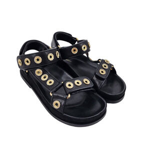Sandro Paris Rhinestone Hook and Loop Flat Ielda Sandals Noir Size 36/6.5